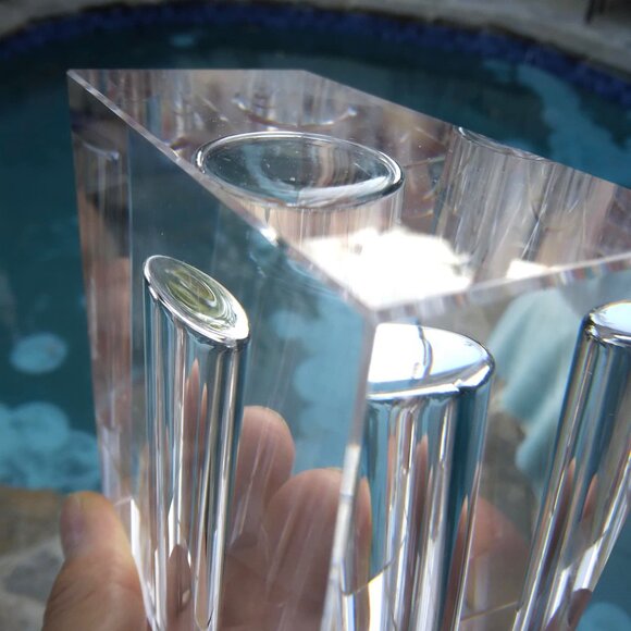 MCM Style TIZO Solid Heavy Lead Crystal Rectangular Bud Vase - Picture 3 of 12